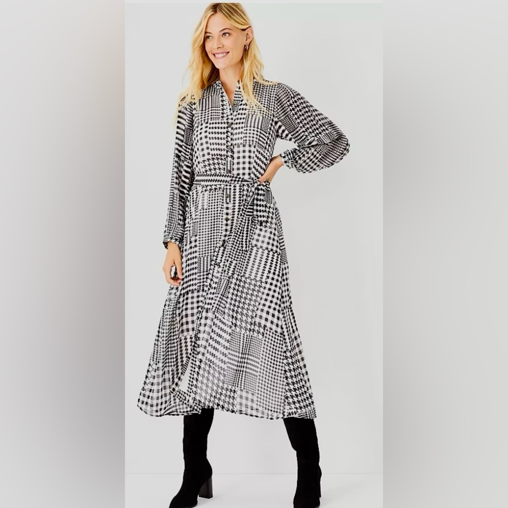 Ann Taylor plaid belted midi dress